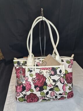 Brighton Purse Roses Perkins Canvas Leather Shoulder Bag With Charms Certificate
